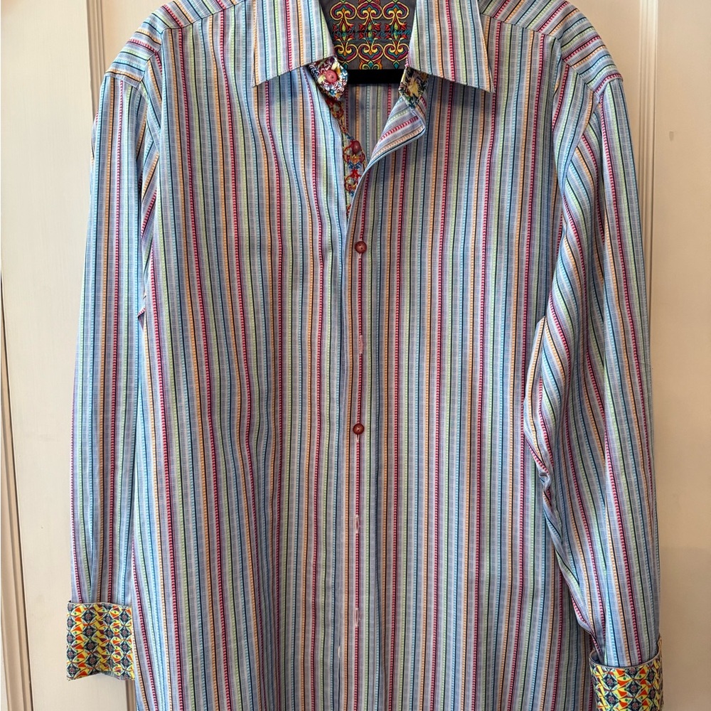 Robert Graham Multicolor Vertical Stripe Dress Shirt with Contrast‎ Cuffs